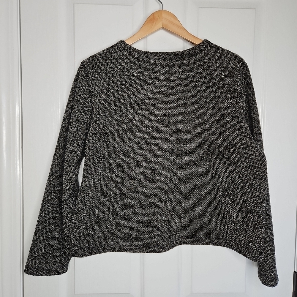 LL Bean Button Front Fleece Cardigan Sweater Jacket Size L Womens Black Tan Cozy - Picture 7 of 8